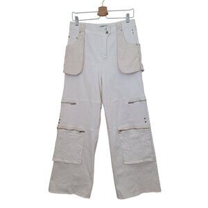 I.AM.GIA. BLAZE Raw Hem High Waisted Cargo Streetwear Pants Cream Women’s Sz L